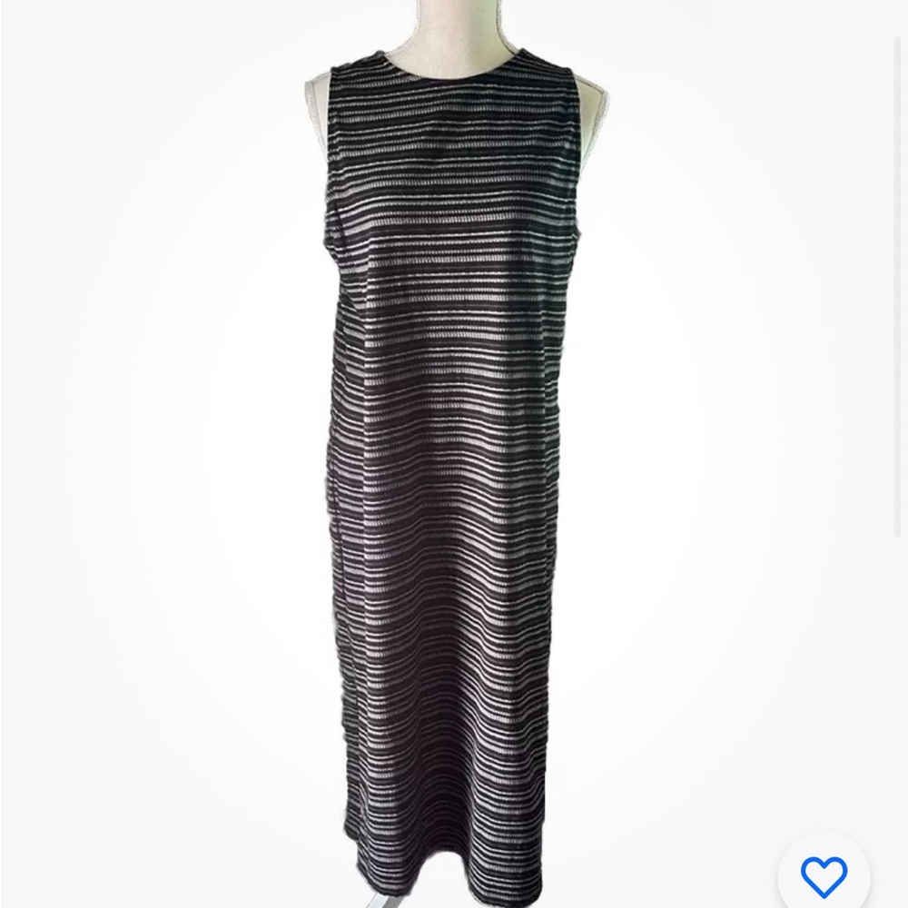 Loft Black White Stripe Maxi Dress Size LP Side Slits Sleeveless Twist Knot Back